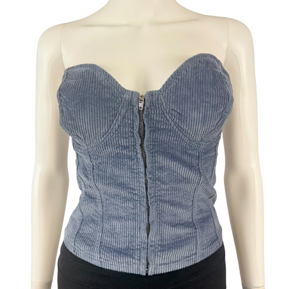 Corduroy Corset Tube Top Zip Front Bustier Y2K Coquette Going Out‎ Festival